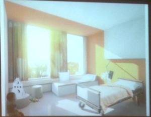 A rendering of a patient's room in the new Children's Hospital 2017